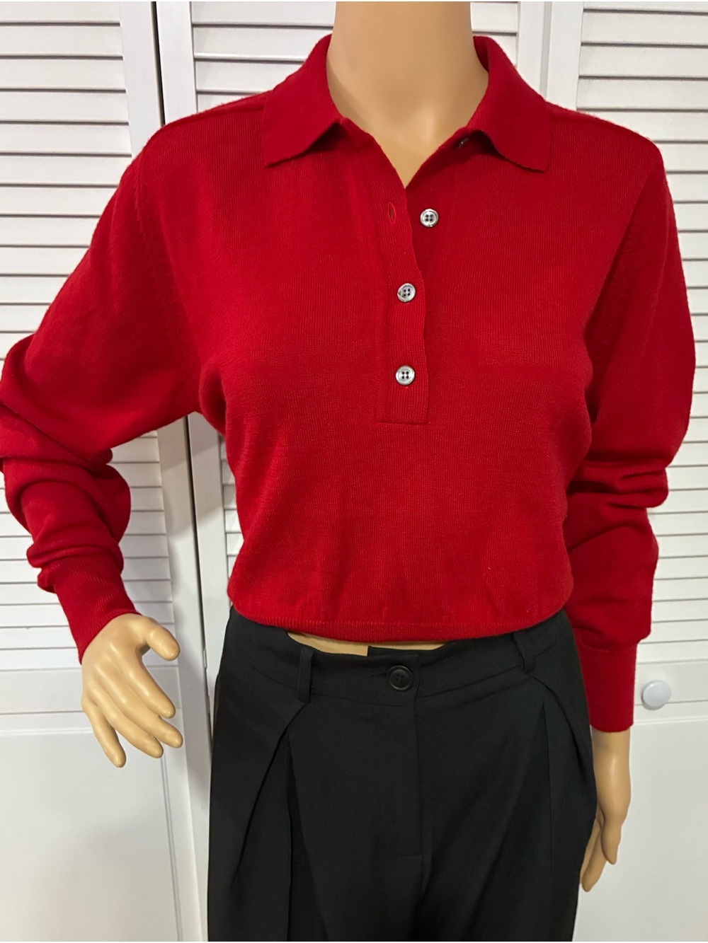 Vintage Lord & Taylor Red Long-Sleeve Polo Sweater